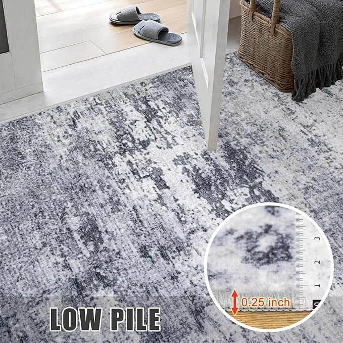 9x12 Area Rug Living Room Rug: Washable Modern Abstract Soft Thin Rug Indoor Floor No Slip Stain Resistant Carpet for Bedroom Dining Room Farmhouse Nursery Home Office - Grey