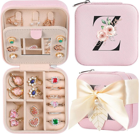 AYGXU Travel Jewelry Box for Women and Girls - Small Case With Initial A-Z - Teacher Gifts