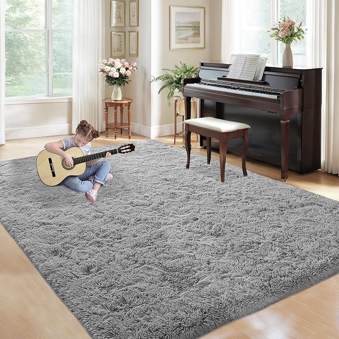 5x8 Area Rug for Living Room: Fluffy Shag Soft Washable Rugs Fuzzy Plush Indoor Carpet for Bedroom Nursery Playroom Dorm Kids Girls Boys Room (Grey, 5'x8')