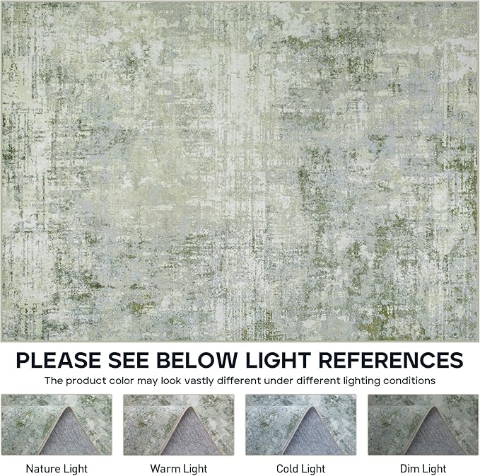 5x7 Area Rugs for Living Room Rug Washable: Modern Rug for Dining Room Bedroom Carpet Non Slip Low Pile 5 by 7 Indoor Abstract Nursery Home Office Green