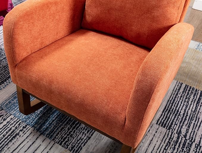 Dolonm Rocking Chair Mid-Century Modern Nursery Rocking Armchair Upholstered Tall Back Accent Glider Rocker for Living Room (Orange)