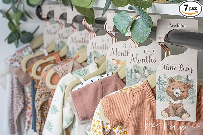 Baby Closet Dividers | Woodland Nursery Decor Closet Dividers for Baby Clothes | Hanging Wooden Baby Clothes Dividers for Closet | NB - 24 Month Baby Closet Size Dividers