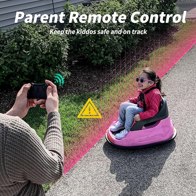 Baby Bumper Car, 6V Electric Kids Bumper Car for Toddlers with Remote Control, Bluetooth - Baby Pink