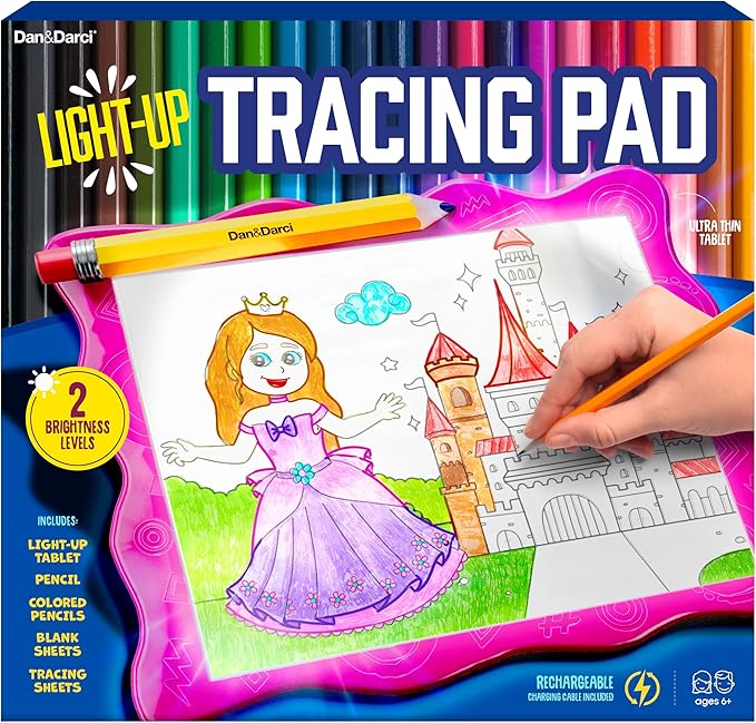 Dan&Darci Light Up Tracing Pad for Kids - Arts & Crafts Writing Drawing Tracer Board, Craft Kit for Girls & Boys Ages 6-12 - Birthday Toys Gifts Ideas for Girl or Boy 6+ Year Old Gift Toy - 6 7 8 9 10