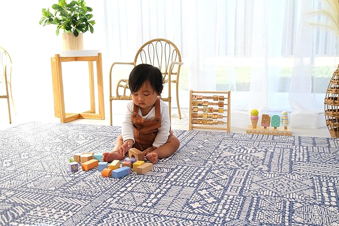 Cushmat Stylish Reversible Foam Play Mat (Large, Explorer - Cloud Indigo) - Soft, Waterproof, Durable Play mat for Infants, Babies, Toddler, Kids & Grownup - 6.5ft x 4.5ft