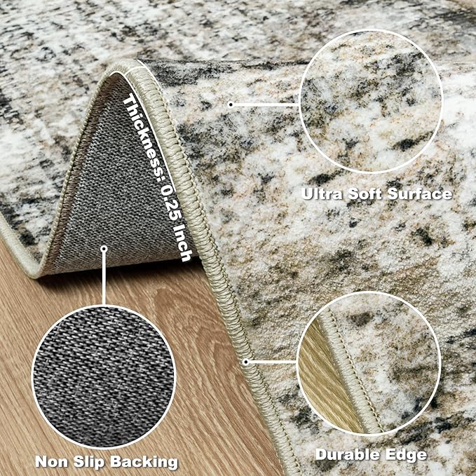 Area Rugs 8x10 Living Room Rugs: Modern Abstract Washable Rug with Non-Slip Backing, Stain Resistant Indoor Floor Large Carpet for Bedroom Dining Room Table Nursery Hallway Home Office Brown/Gray