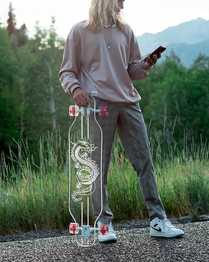 Clear Longboard Skateboard - Transparent Acrylic Long Boards with Light-Up LED Wheels for Smooth Rides - Ride The Streets in Style with Longboard Built for Beginners & Pros Alike
