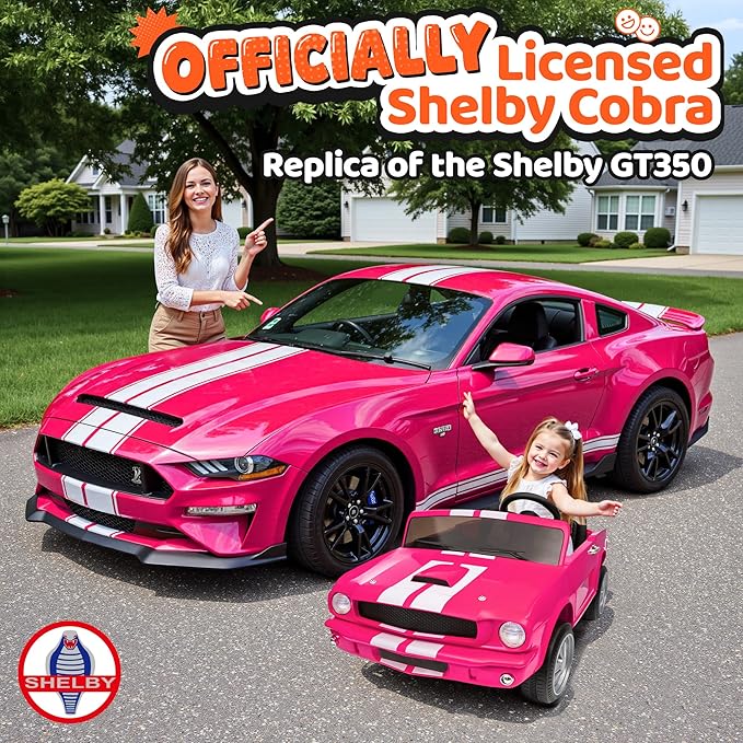 24V 2 Seater Ride on Toys, Licensed Shelby Cobra Kids Power Car Wheeler Ride On Toy w/ 2WD/4WD Switchable, Remote Control, 19" Spacious Seat, 4 Spring Suspension, Music, Bluetooth