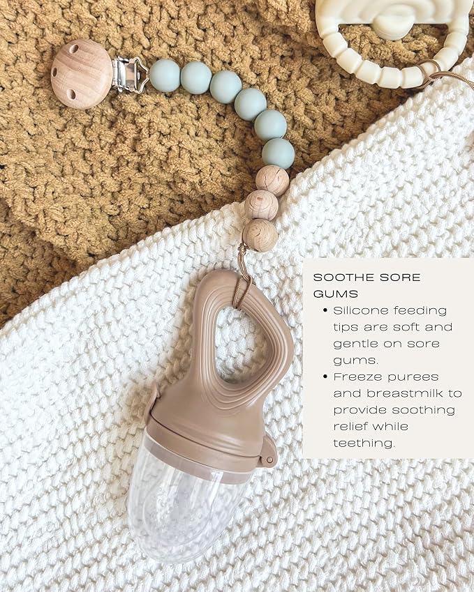 Hippypotamus Baby Food Feeder & Freezer Tray - Silicone Fruit Feeder - Pacifier Teething Toys - 2 Extra Pouches - Set of 2