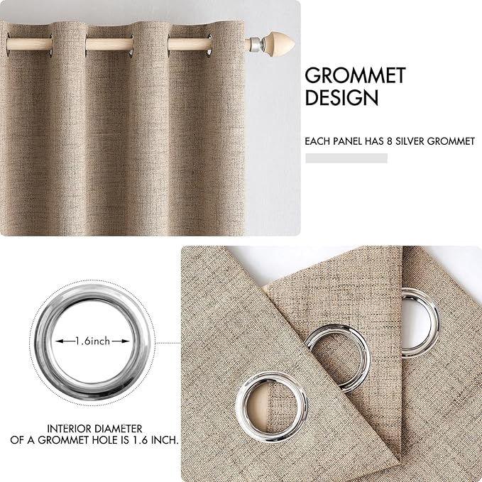 MIULEE 100% Blackout Linen Textured Curtains for Bedroom Solid Thermal Insulated Copper Brown Grommet Room Darkening Curtains & Drapes Luxury Decor for Living Room Nursery 62 x 96 Inch (2 Panels)