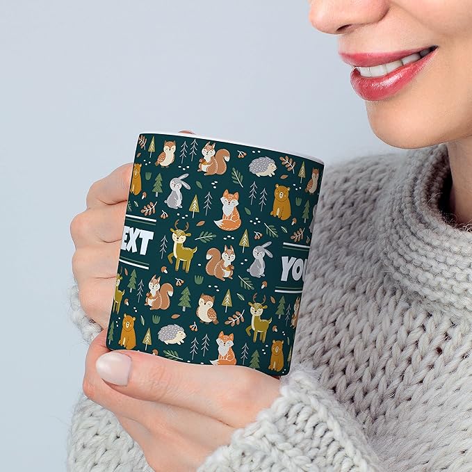 Personalized Mug for Kids - Woodland Animals - Custom Name/Text, Ceramic Hot Chocolate/Cocoa/Coffee Cup for Boys/Girls, Birthday/Christmas/Holiday Gift - 15 oz, Navy Blue