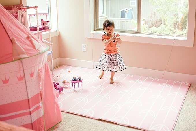 Baby Care Play Mat (Large, Sea Petals - Pink) 82'' x 55'' Original One-Piece Reversible Rollable Waterproof Play Mat for Infants, Babies, Toddler, and Kids