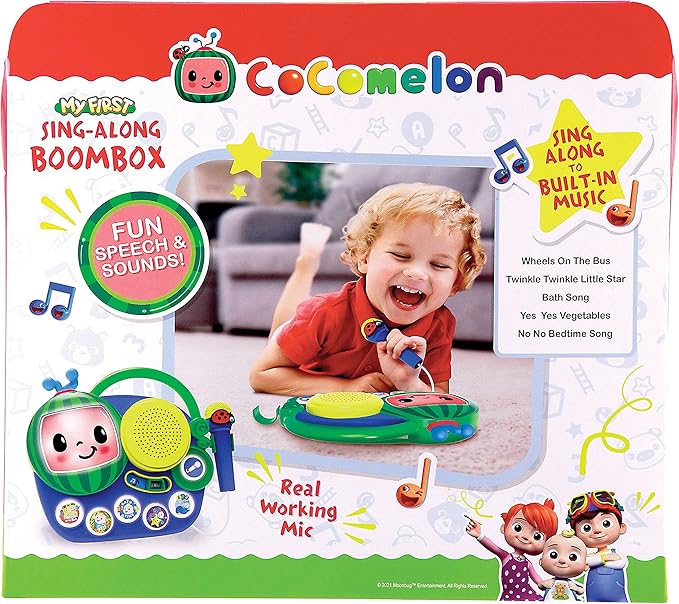 eKids Cocomelon Toy Singalong Boombox with Microphone and Built-in Music, Toddler Toys for Fans of Cocomelon Gifts
