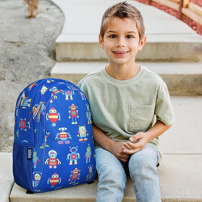Wildkin 15-inch Kids Backpack – Durable, Padded, Adjustable for School & Travel - Robots