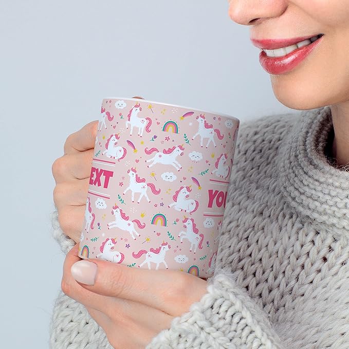 Personalized Mug for Kids - Pink Unicorn - Custom Name/Text, Ceramic Hot Chocolate/Cocoa/Coffee Cup for Girls, Birthday/Christmas/Holiday Gift - 15 oz, Red Handle