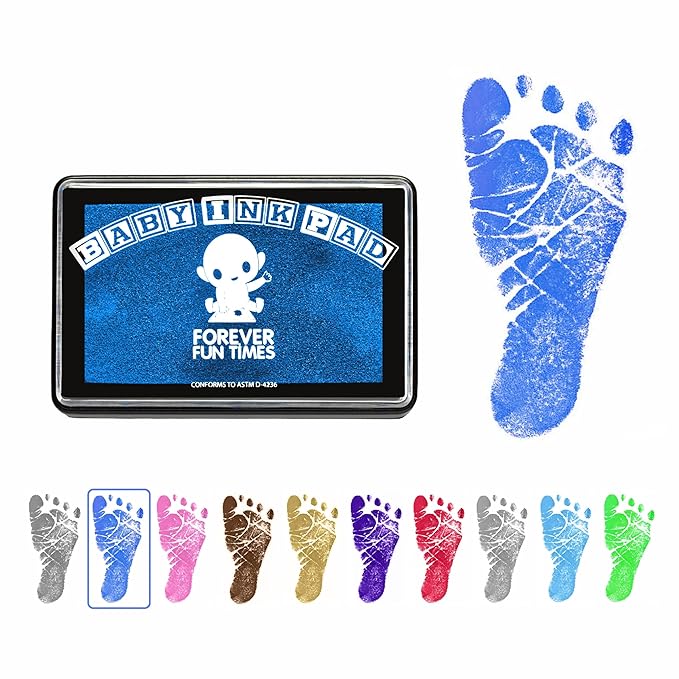 Baby Hand and Footprint Kit by Forever Fun Times | Get Hundreds of Detailed Prints with One Baby Safe Ink Pad | Easy to Clean, and Works with Any Paper or Card | Clean and Safe (Blue, Small)