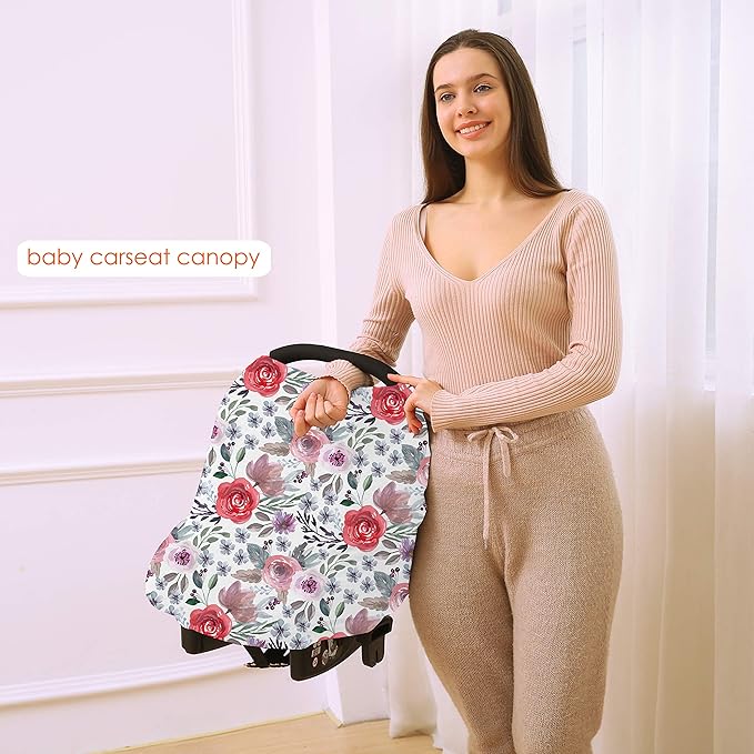 Multi-use Canopy Breastfeeding Cover - Car Seat Canopy for Babies, Stretchy Carseat Cover, Boys and Girls Shower Gift (Purple Flower)