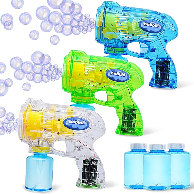 JOYIN 3 Packs Bubble Guns with 3 Solutions, Automatic Bubble Maker Blower Machine for Kids, Party Favors, Summer Toy, Birthday, Outdoor & Indoor Activity, Easter
