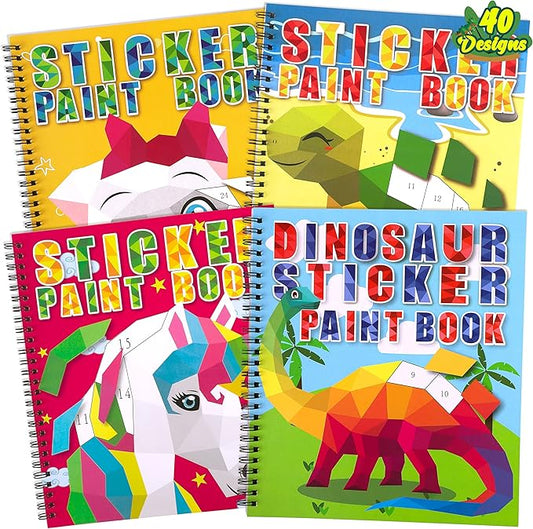 4PCS Crafts for Kids Ages 4-8 Sticker Books - Includes Dinosaur Llama Turtle and More Animal Designs Gift Party Create 40 Pictures