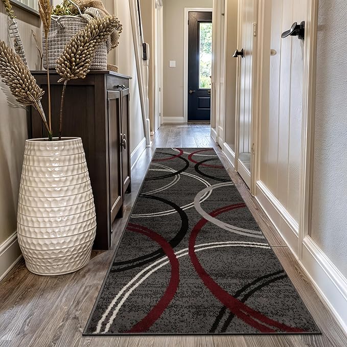 Rugshop Modern Wavy Circles Design Runner Rug 2'7" x 8' Red