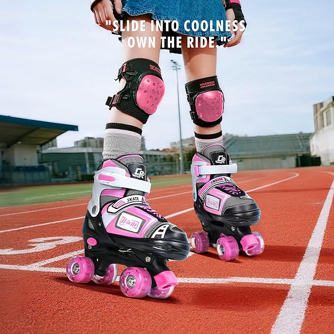 Adjustable Quad Skates for Kids, Teens, and Adults – Light-Up Wheels – Comfortable Fit, Secure Closure, Indoor and Outdoor Roller Skates for Boys and Girls