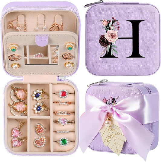 AYGXU Travel Jewelry Box for Women and Girls - Small Case With Initial A-Z - Teacher Gifts