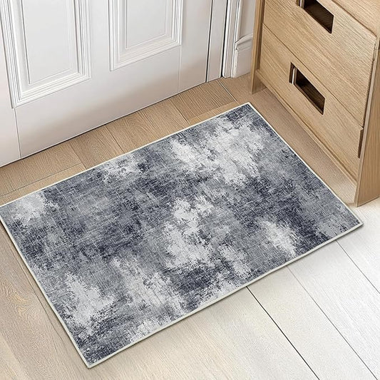 AMADA HOMEFURNISHING Washable Entry Rug,2x3 Modern Abstract Rug with Short Pile and Non-Slip Backing, Small Rug with Abstract Pattern for Entryway, Kitchen and Living Room, Grey