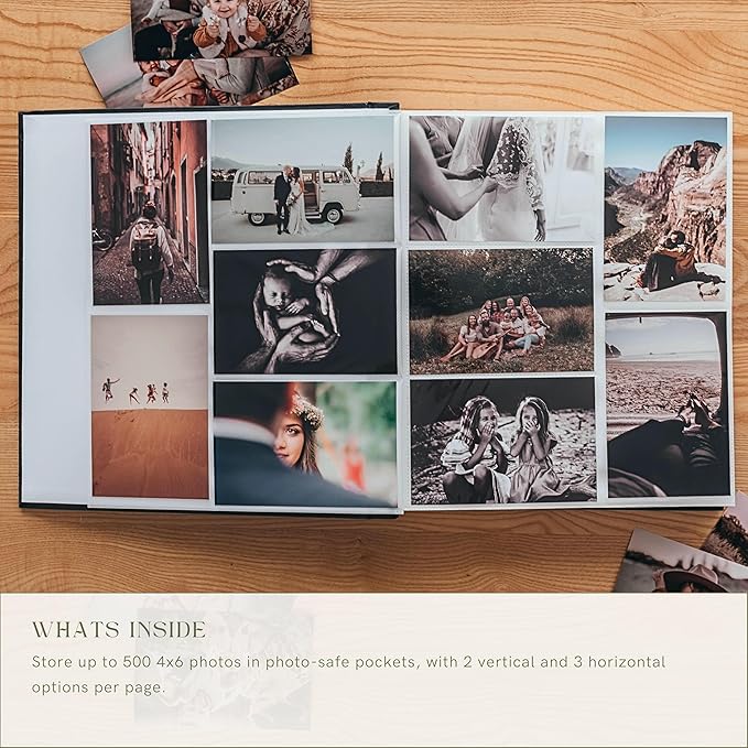 Premium Scrapbook Album – Acid-Free Photo Album with Writing Space – 100 Pages for Size 4x6 – Holds 500 Photos – Wedding, Baby, Travel & Family Memories