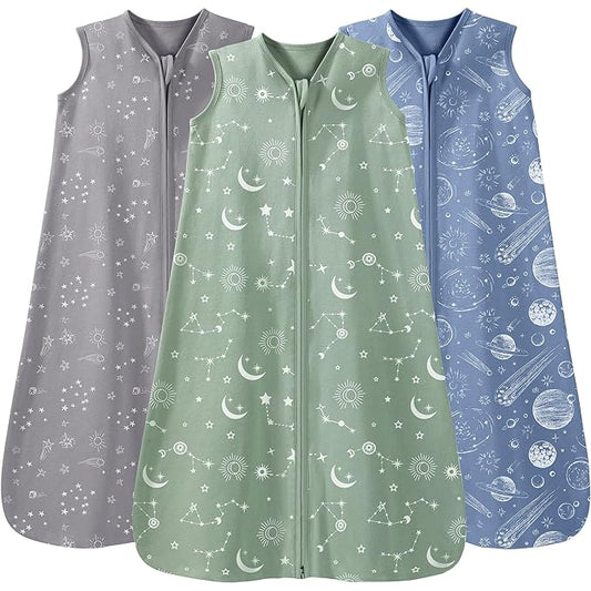 Baby Sleep Sack 0-6 Months 3 Pack 100% Cotton Lightweight 0.5 TOG Wearable Blanket Baby Sleep Bag with 2-Way Zipper for Newborn Infant