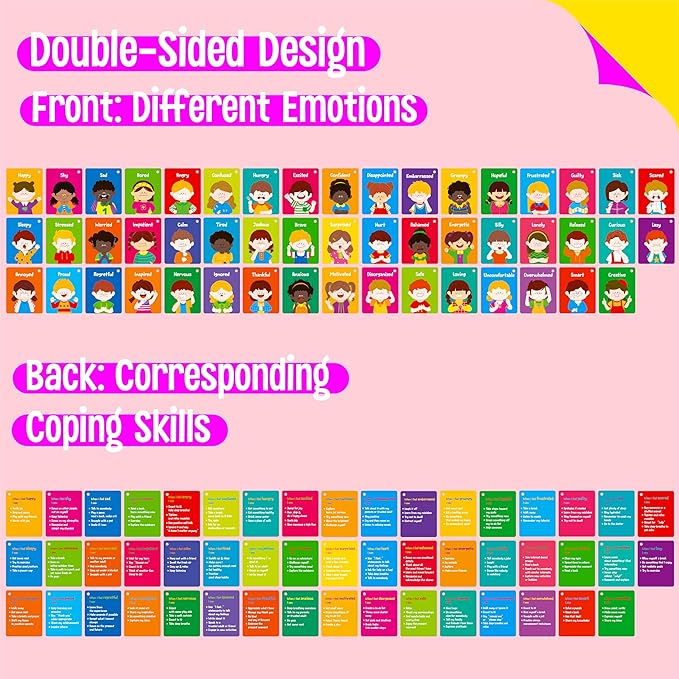Emotions Flashcards, 50 Different Feelings with Coping Skills-Learn to Identify Various Moods, Cartoon Faces Emotions for Kids with Autism, ADHD -Emotion Flipbook for Therapy, Home Use