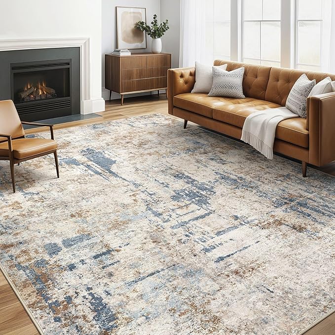6x9 Area Rugs Washable Rug: Large Abstract Modern Soft Stain Resistant Indoor Floor Non Slip Accent Carpet for Living Room Bedroom Nursery Playroom Dining Room Office Dorm Home House Decor- Tan