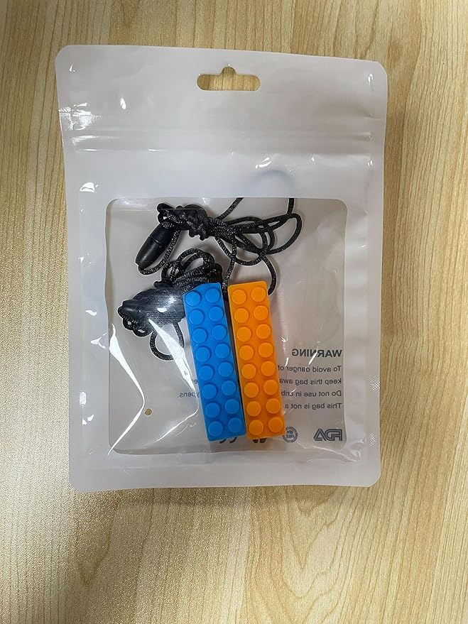Gafly Sensory Chewing Tool Necklace for Kid's Sensory Integration with Autism and ADHD | Textured Silicone for Teething, and Biting, 2 Pack with Extra Cord and Clasp in Assorted Colors (2 Pack)