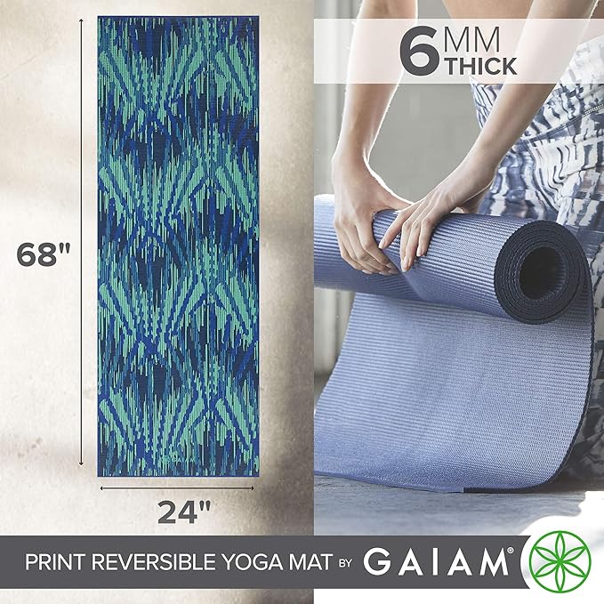 Gaiam Yoga Mat - Premium 6mm Print Reversible Extra Thick Non Slip Exercise & Fitness Mat for All Types of Yoga, Pilates & Floor Workouts (68" x 24" x 6mm Thick)
