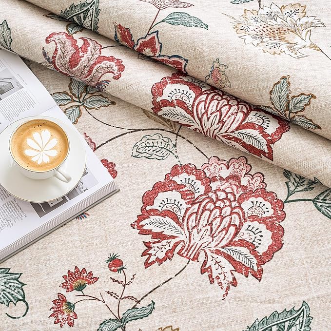 jinchan 8x10 Floral Rug for Living Room Washable Bedroom Rug Vintage Romance Design Non Slip Thin Indoor Floor Cover Large Low-Profile Throw Carpet for Dining Room Office, Red/Beige