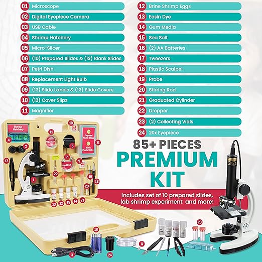 AmScope - M40-K-MDM35 IQCREW by 120X – 1200X Kid’s 85+ Piece Premium Microscope STEM Kit with Color Camera, Interactive Kid’s Friendly Software, Prepared and Blank Slides and More