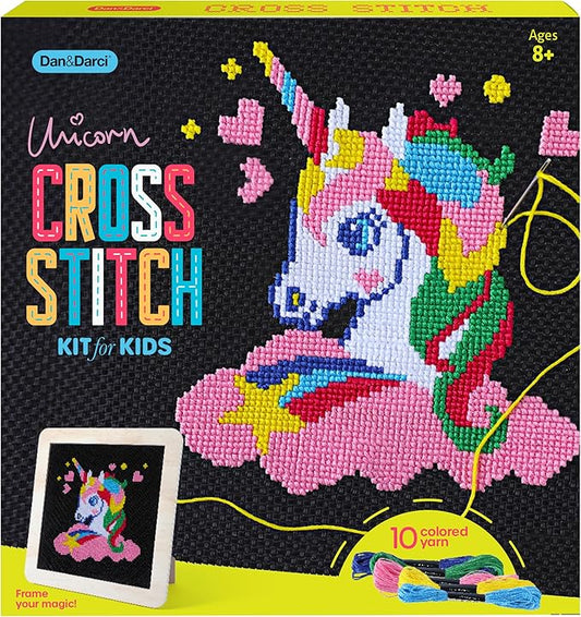 Dan&Darci Unicorn Cross Stitch Kit for Kids - Fun Crafts for Girls 8-12 - 9 Year Old Girl Birthday Gifts - Embroidery Kits for Beginners - Craft for Ages 8-12, 10-12 - Gift for 8-12 Year Old