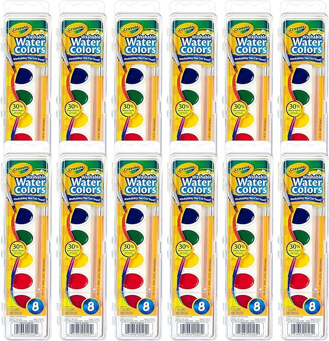 Crayola Washable Watercolor Paint Sets for Kids (12ct), Bulk Classroom Art Supplies for Preschool & Kindergarten, Classroom Learning Activities for Toddlers