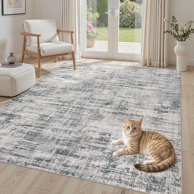 Area Rug for Living Room: 4x6 Washable Neutral Abstract Modern Soft Rugs Non Slip Indoor Floor Stain Resistant Carpet for Bedroom Dining Room Office Nursery - Gray