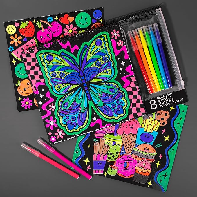 Fashion Angels Color Pop Poster Set, Includes 18 Posters & 8 Brush Tip Markers for Kids, Tweens & Teens, Perfect for Arts & Crafts, Coloring & DIY Room Decor