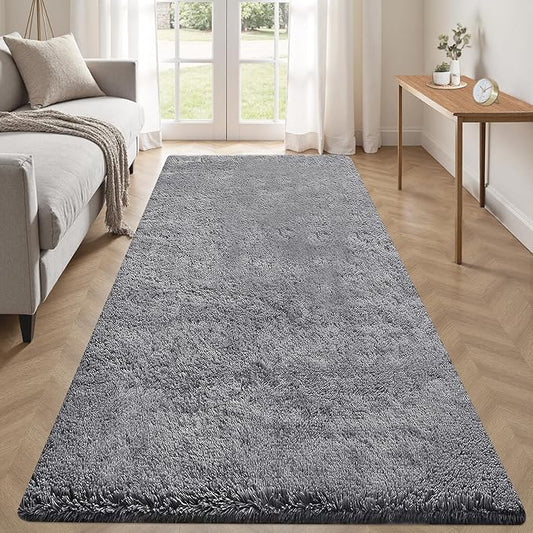 2x6 Runner Rug for Bedroom: Fluffy Shag Soft Washable Rugs Small Fuzzy Plush Indoor Carpet for Hallway Bedside Dorm Kids Girls Boys Room (Dark Grey, 2'x6')