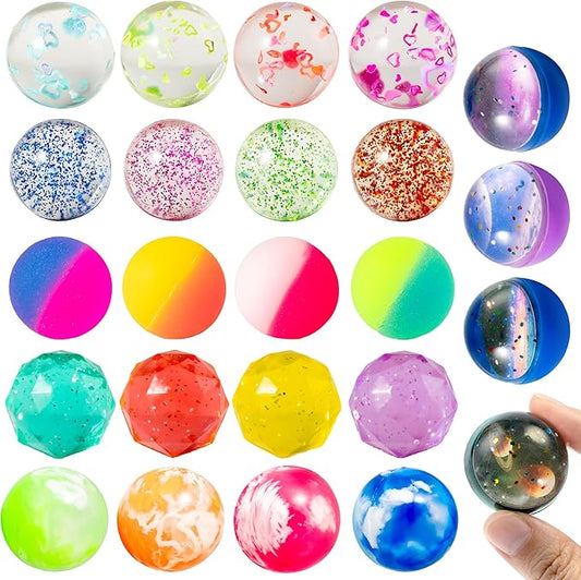 JOYIN 24 PCS Multistyle Bouncy Balls, 6 Styles 32mm Assorted Bouncy Balls Bulk with Storage Bag, Bounce Toys for Kids Party Favors Birthdays Gifts Goodie Bags Stuffers Carnival Prizes
