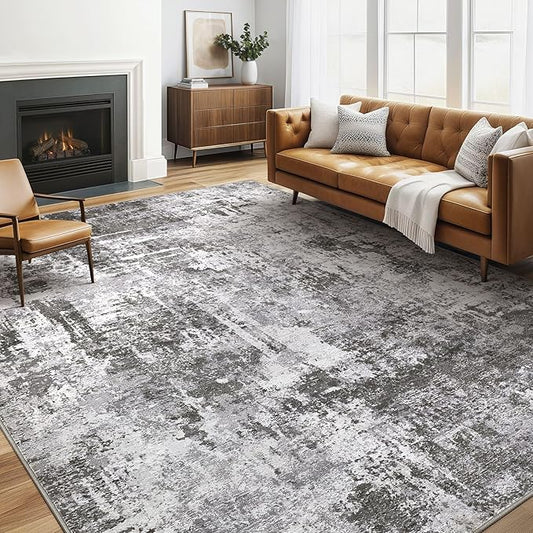 5x7 Area Rugs Living Room: Machine Washable Large Abstract Modern Soft Rug Stain Resistant Indoor Floor Non Slip Accent Carpet for Bedroom Nursery Playroom Dining Room Office Dorm Home- Black Grey