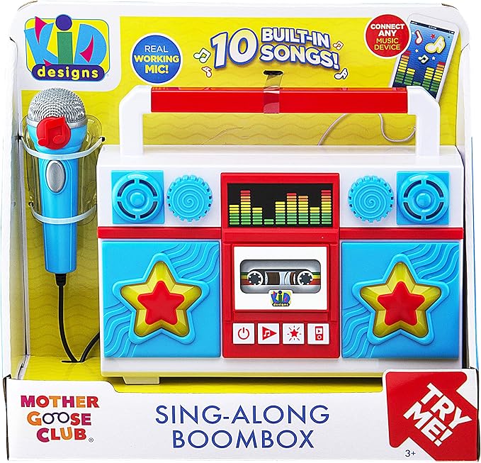 eKids Sing Along Boom Box Speaker with Microphone, Kids Karaoke Machine with Built in Music (Mother Goose)