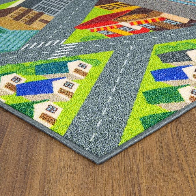 KC Cubs 3x5 City Streets Car Road Rug – Educational Non-Slip Play Mat for Kids, Toddlers, Nursery, Classroom, Playroom, Baby Daycare, Boy Girl Carpet