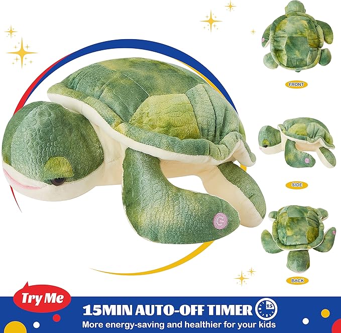 Glow Guards 14'' Light up Sea Turtle Stuffed Animal Ocean Life Soft Plush Toy Pillow with Lullabies LED Night Lights Children's Day Birthday Gifts for Toddler Kids