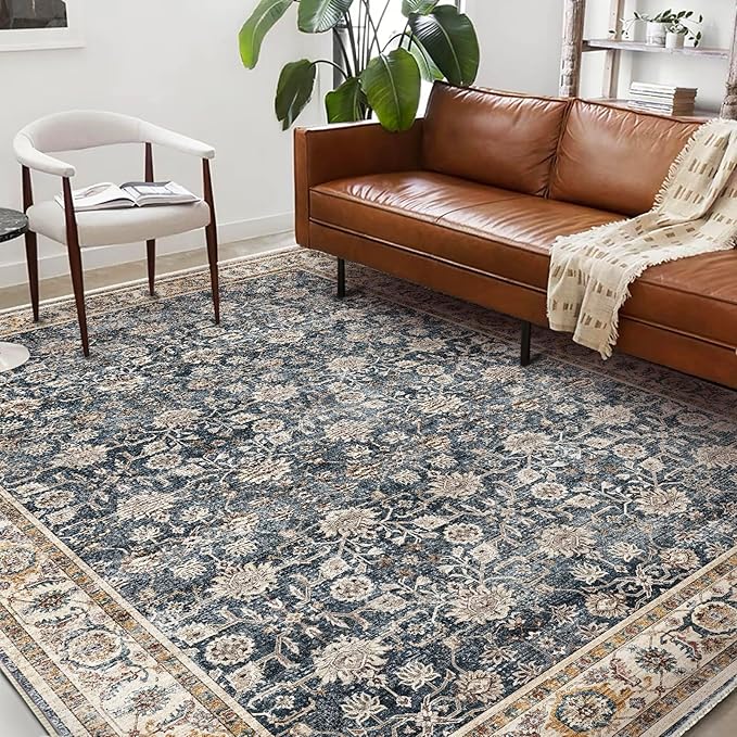 Area Rug 5'x7' Washable Rug Vintage Traditional Floor Cover Thin Retro Kitchen Indoor Distressed Non Slip Carpet for Living Room Bedroom Dining Room