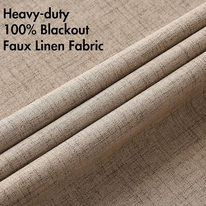 MIULEE 100% Blackout Linen Textured Curtains for Bedroom Solid Thermal Insulated Copper Brown Grommet Room Darkening Curtains & Drapes Luxury Decor for Living Room Nursery 52 x 120 Inch (2 Panels)