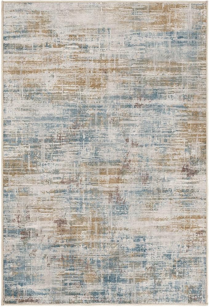 2x3 Entryway Area Rugs: Washable Neutral Abstract Small Rug Door Mat Non-Slip Soft Low Pile Indoor Carpe for Entrance Kitchen Front Door Bathroom Entry Kids Room - Blue Brown
