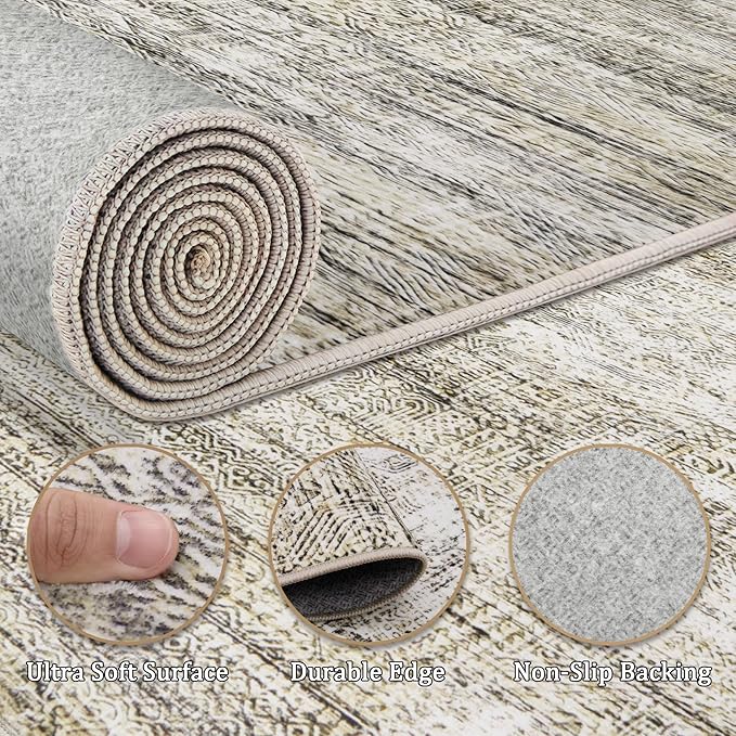 8x10 Area Rug Living Room Rugs - Washable Rug Large Modern Abstract Soft Thin Carpets Indoor Floor No Slip Vintage Carpet for Bedroom Under Dining Table Nursery Home Office Decor Nature