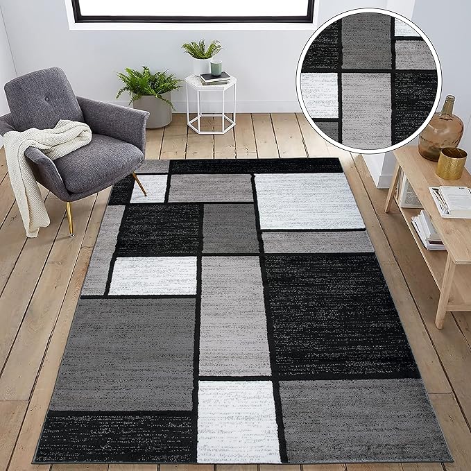 Rugshop Contemporary Modern Boxes for Home Office,Living Room,Bedroom,Kitchen Non Shedding Area Rug 3'3" x 5'3" Gray